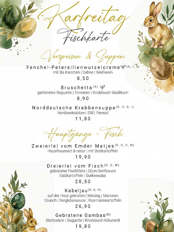 Karfreitag Fischkarte im Huntepadd