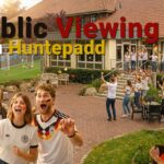 Public Viewing im Hotel & Restaurant am Huntepadd in Dötlingen mit Fußballfans und großer Leinwand im Außenbereich