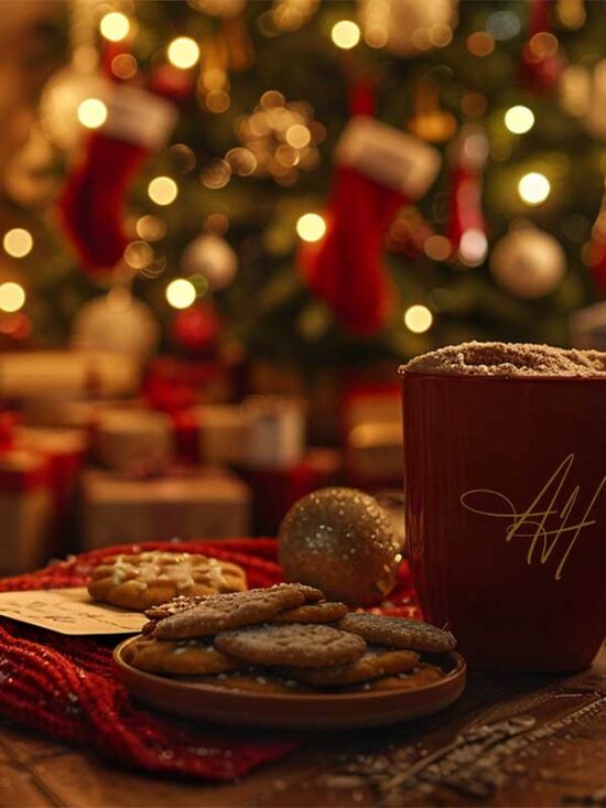 Weihnachtlich gedeckter Tisch mit Plätzchen und festlicher Beleuchtung für Weihnachtsfeiern im Huntepadd